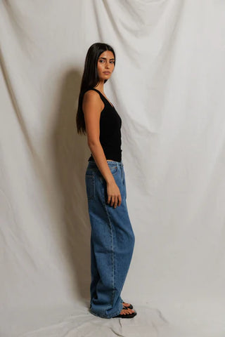 Perfectwhitetee Mallory V Neck Rib Tank Top - True Black