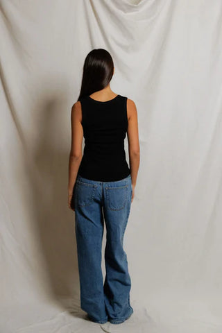 Perfectwhitetee Mallory V Neck Rib Tank Top - True Black