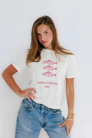 Sunny Somewhere Sardines of Sardinia Everyday Tee - Off White