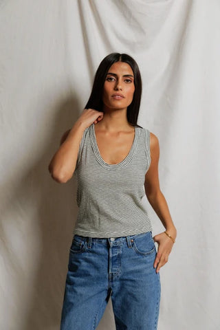 Perfectwhitetee Vicky Tank - Natural/Black Stripe