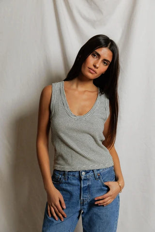 Perfectwhitetee Vicky Tank - Natural/Black Stripe