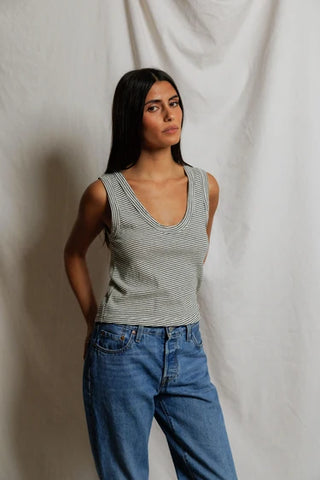 Perfectwhitetee Vicky Tank - Natural/Black Stripe