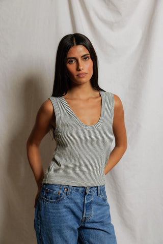 Perfectwhitetee Vicky Tank - Natural/Black Stripe