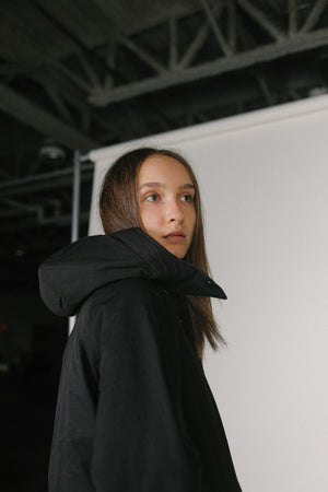 
            
                Load image into Gallery viewer, 7115 by Szeki Hooded Duster Jacket in Black
            
        